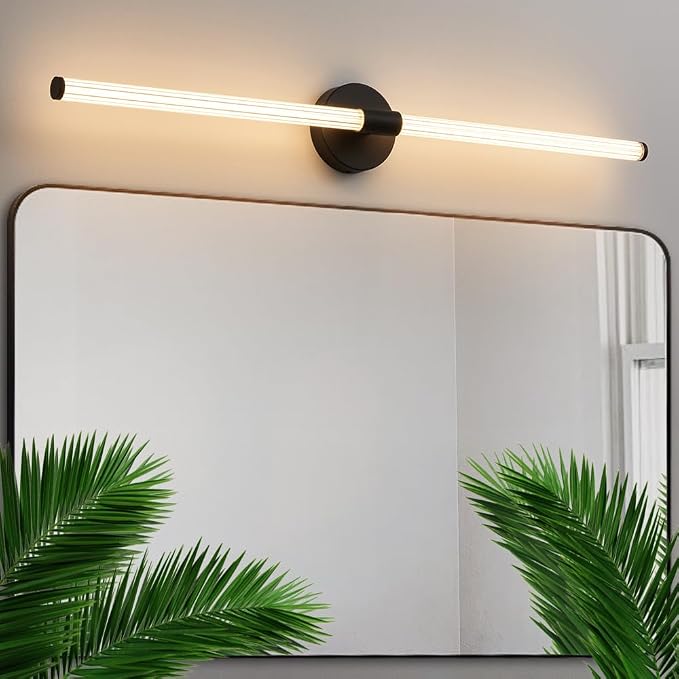 Bathroom Vanity Lights 39" Long LED Vanity Light Bar Black | 360° Bright Bathroom Lights, Dimmable Vanity Light, Hardwired Wall Light 3000K Warm White for Mirror
