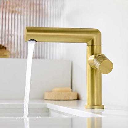 BiaoTeng One Hole Bathroom Faucet White with 360° Swivel Hot and Cold Brass Bathroom Faucet 1 Hole Single Handle
