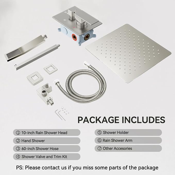 Shower System Shower Faucet Set, STARBATH 10" Wall Mount Rain Shower Head and Handheld Spray for Two Person, Rainfall Shower System with Diverter Valve and Trim Kit Complete,Brushed Nickel