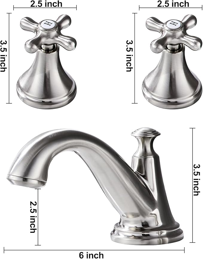 Vintage Widespread Bathroom Faucet - 2 Handle 3-Hole Sink Faucet Brushed Nickel Brass, Drip-Free Ceramic Disc Cartridge, Adjustable 8 to 16 Inch Installation