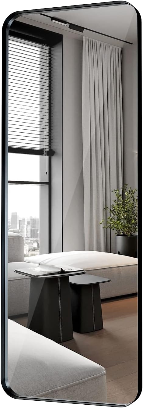 Rectangle Full Length Mirror 18"x48" Long Black Wall Mirror for Bathroom | Black Rectangle Mirror Metal Frame Wall Mirror Decorative Rustic Full Body Dressing Mirror Hanging for Decor Bedroom Entryway