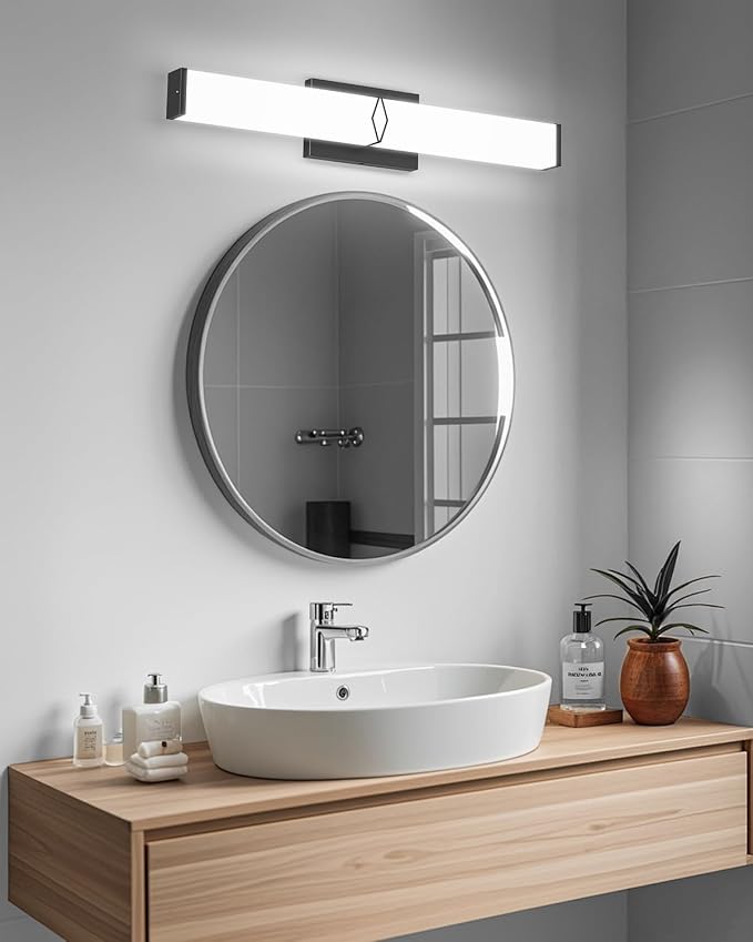 LED Bathroom Vanity Light,24inch Dimmable,25W 2700LM,5700K,ETL,BK | Integrated LED Modern Bathroom Light Fixtures,Matte Black Vanity Lighting Fixture Over Mirror,Wall Lights,ETL Certified
