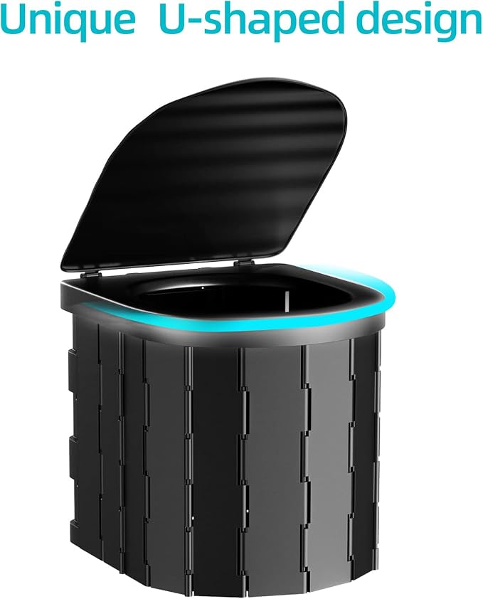 Compact Foldable Travel Toilet for Camping, Hiking, Road Trips, and Emergencies – Heavy-Duty Portable Toilet with 300 lbs Capacity, Easy to Clean, Lightweight & Space-Saving Design(Circular arc）