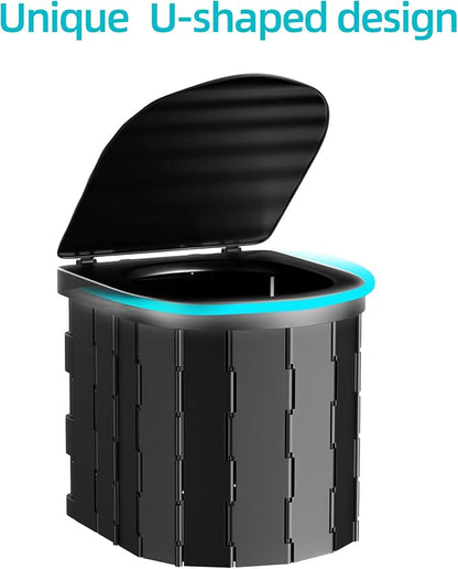 Compact Foldable Travel Toilet for Camping, Hiking, Road Trips, and Emergencies – Heavy-Duty Portable Toilet with 300 lbs Capacity, Easy to Clean, Lightweight & Space-Saving Design(Circular arc）