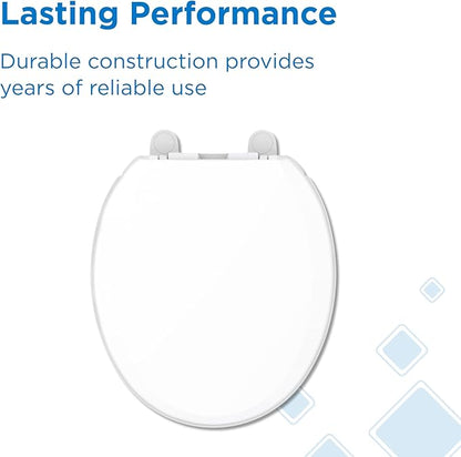 Gerber Round Front Toilet Seat with Cover, Soft Close, No Slam, Quick & Easy Install, Heavy-Duty Plastic, Durable & Fade-Resistant, White GC550129
