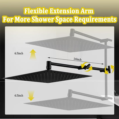 All Metal 12" Rainfall Shower Head with Handheld Spray Combo, High Pressure Rain Shower Heads with Adjustable Extension Arm, Wide Dual Waterfall Showerhead, Extra Long Shower Hose - Matte Black