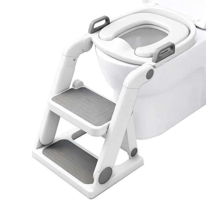 Potty Training Seat with Step Ladder for Kids Boy Girl, Grey | No Assembly Required, Toddler Toilet Training, Foldable Non-Slip Steps, Splash Guard, 2-in-1, Adjustable, Potty Ladder Chair