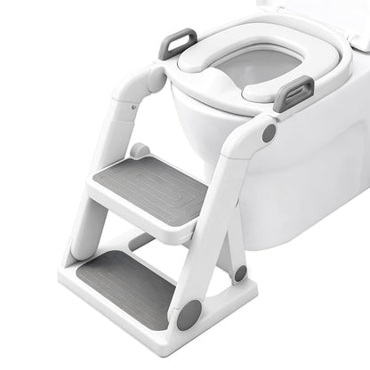 Potty Training Seat with Step Ladder for Kids Boy Girl, Grey | No Assembly Required, Toddler Toilet Training, Foldable Non-Slip Steps, Splash Guard, 2-in-1, Adjustable, Potty Ladder Chair