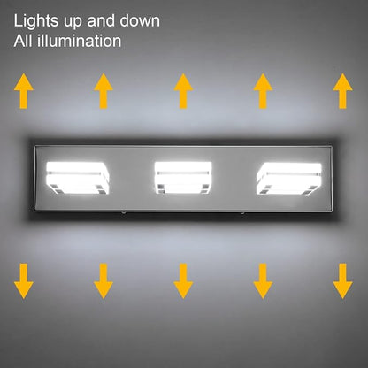 Ralbay Modern LED Vanity Light Fixtures 3 Lights Up and Down LED Modern Bathroom Vanity Lights Over Mirror Rotatable Acrylic Stainless Steel Chrome Bath Wall Lighting