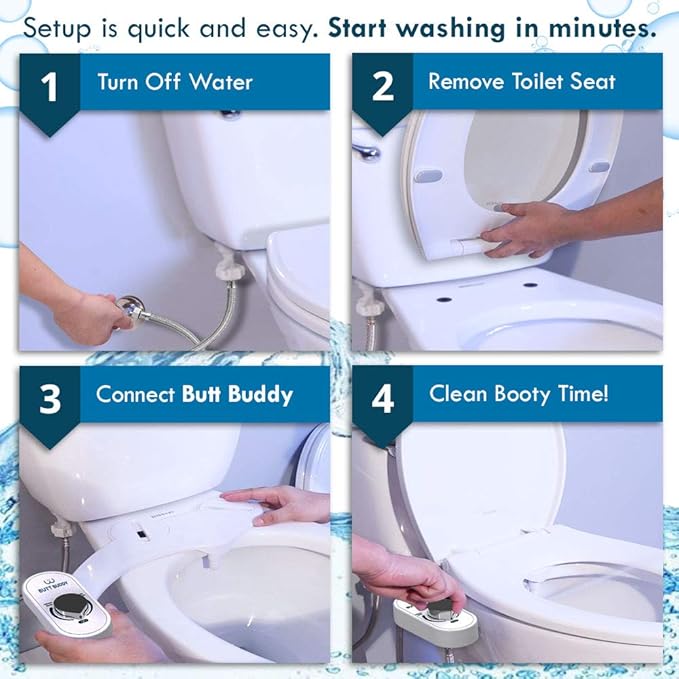 Butt Buddy - Bidet Toilet Seat Attachment & Fresh Water Sprayer (Easy to Install, Universal Fit, No Plumbing or Electricity Required | Self-Cleaning Nozzle, Adjustable Pressure Control, USA Stock)