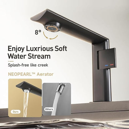 Modern Single Hole Bathroom Faucet | 5.3" Matte Black Luxury Vessel Sink Faucet with Solid Brass Body, Spot-Free Finish & Anti-Splash Design | Premium Ceramic Valve, 2 Pack | 1 or 3 Hole