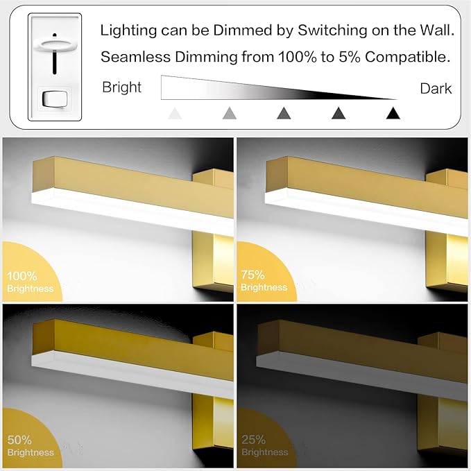 PRESDE Bathroom Light Fixtures Dimmable 32in Gold LED Vanity Light for Bathroom Wall Lighting Fixtures Over Mirror（Cold White 6000K）