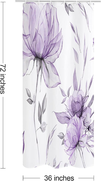 Litabel Small Stall Boho Watercolor Floral Shower Curtain 36 x 72, Lavender Ink Painting Style Flower Shower Curtains for Chic Elegant Bathroom, Artistic Narrow Half Size Shower Curtain