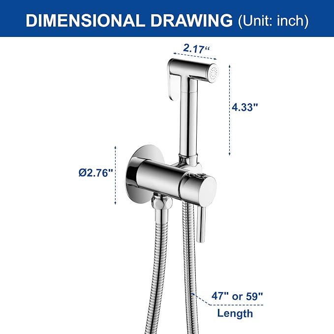 Warm Water Bidet Sprayer for Toilet with Hot and Cold Brass Rough-in Valve, Stainless Steel Round Handheld Bidet Attachment Set for Feminine, Pets and Baby Diaper Wash, Polished Chrome BDS09