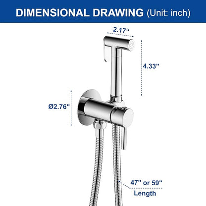 Warm Water Bidet Sprayer for Toilet with Hot and Cold Brass Rough-in Valve, Stainless Steel Round Handheld Bidet Attachment Set for Feminine, Pets and Baby Diaper Wash, Polished Chrome BDS09