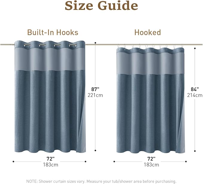 72x87 Ringless Linen Textured Shower Curtain with Snap in Liner, Blue | Extra Long Size, 3 in 1 Durable Fabric Shower Curtain, Removable Liner, Waterproof & Washable, Mesh Top Window, Easy Setup