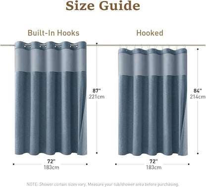 72x87 Ringless Linen Textured Shower Curtain with Snap in Liner, Blue | Extra Long Size, 3 in 1 Durable Fabric Shower Curtain, Removable Liner, Waterproof & Washable, Mesh Top Window, Easy Setup
