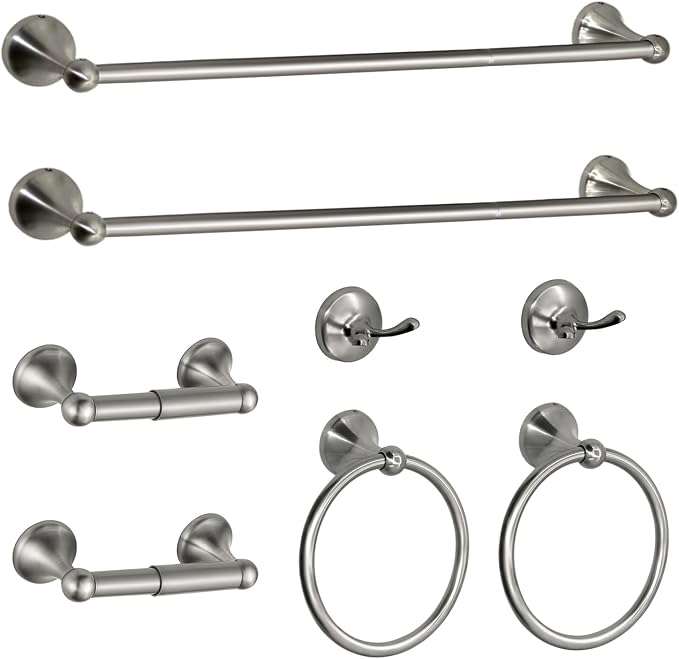 8 Pieces Bathroom Hardware Set Brushed Nickel Adjustable Expandable Towel Bars Towel Ring Wall Mount Toilet Paper Holder Towel Hooks Towel Racks Hand Towel Holder Bathroom Accessory Set