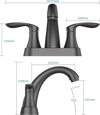 Bathroom Faucet, 4 Inch Bathroom Faucets for Sink 3 Hole, Centerset Bathroom Sink Faucet with Pop Up Drain and cUPC Lead-Free Hose(Matte Black)
