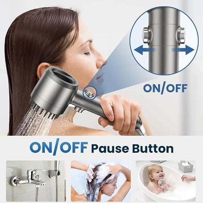 JOMST Filtered Shower Head with Handheld High Pressure Shower Head | 4 Spray Modes ShowerHead with ON/OFF Switch for Pets,Built-in Power Wash to Clean Tub,Shower Heads with Stainless Steel Hose