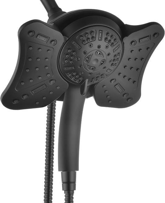 GRICH Shower Head with Handheld Spray - Dual High Pressure Showerhead | Rainfall Shower Heads Combo, Detachable Hand Shower, 9 Spray Settings, 60" Stainless Steel Shower Hose, 2.5GPM, Black