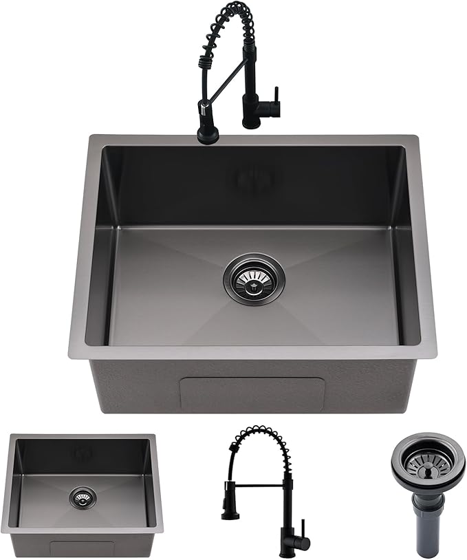Undermount Laundry Utility Sink with Faucet, 23"x18"x12" Black Stainless Steel Laundry Sink Undermount Utility Sink Laundry Room Sink 16 Gauge Single Bowl Deep Laundry Sinks
