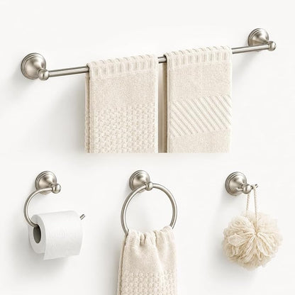 4-Piece Towel Bar Set, 24 Inch Towel Racks for Bathroom Wall Mounted in Brushed Nickel, SUS304 Stainless Steel Complete Bathroom Hardware