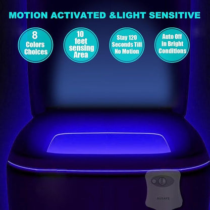 AUSAYE Toilet Night Light, Motion Sensor Lamp 8 Color Changing LED Toilet Bowl Night Light -Funny Unique Christmas Gifts for Mom Him Men Her Kids Stocking Stuffers