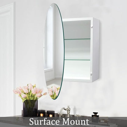 30 Inches Round Bathroom Medicine Cabinet, Frameless Circle Mirror Cabinet Wall Mounted Cabinet with Surface Mount Installation