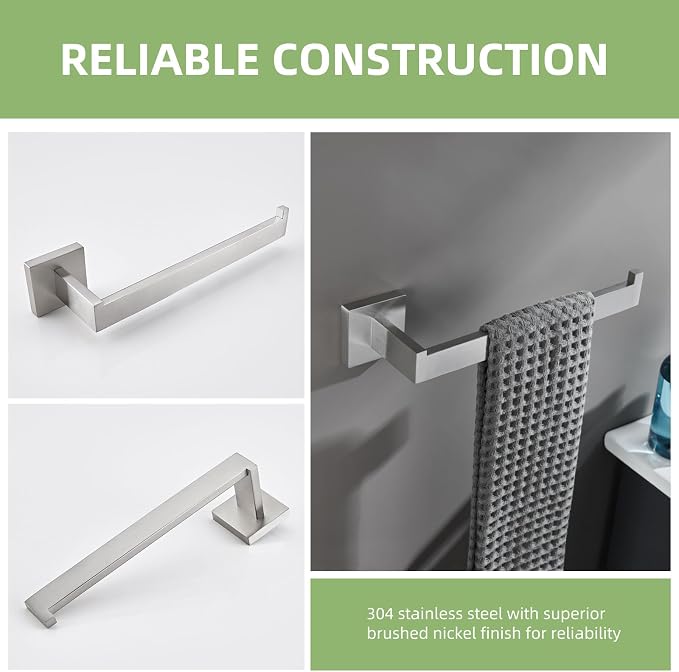 Angle Simple Hand Towel Holder Brushed Nickel, Bathroom Towel Bar 10.24" | Sturdy SUS304 Stainless Steel, Square Hanger with Open Arm, Space Saving Home Decor, Screws Mounted