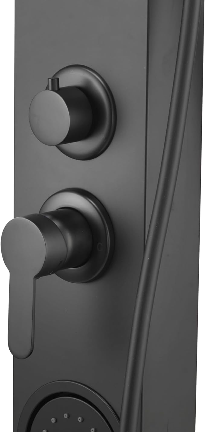 Dura Faucet (DF-SA914-MB) Premium RV Shower Panel Column – Matte Black, 4 Spray Options with Adjustable Body Sprayers, Overhead Shower & Handheld Wand – Water-Saving, Easy Install RV Shower System