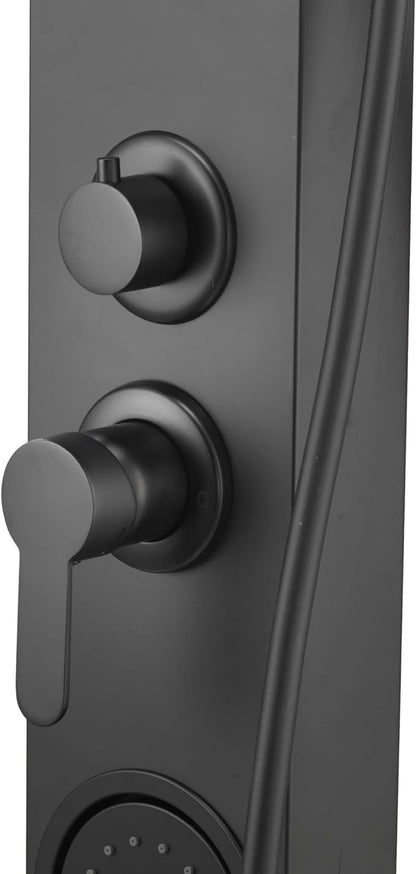 Dura Faucet (DF-SA914-MB) Premium RV Shower Panel Column – Matte Black, 4 Spray Options with Adjustable Body Sprayers, Overhead Shower & Handheld Wand – Water-Saving, Easy Install RV Shower System