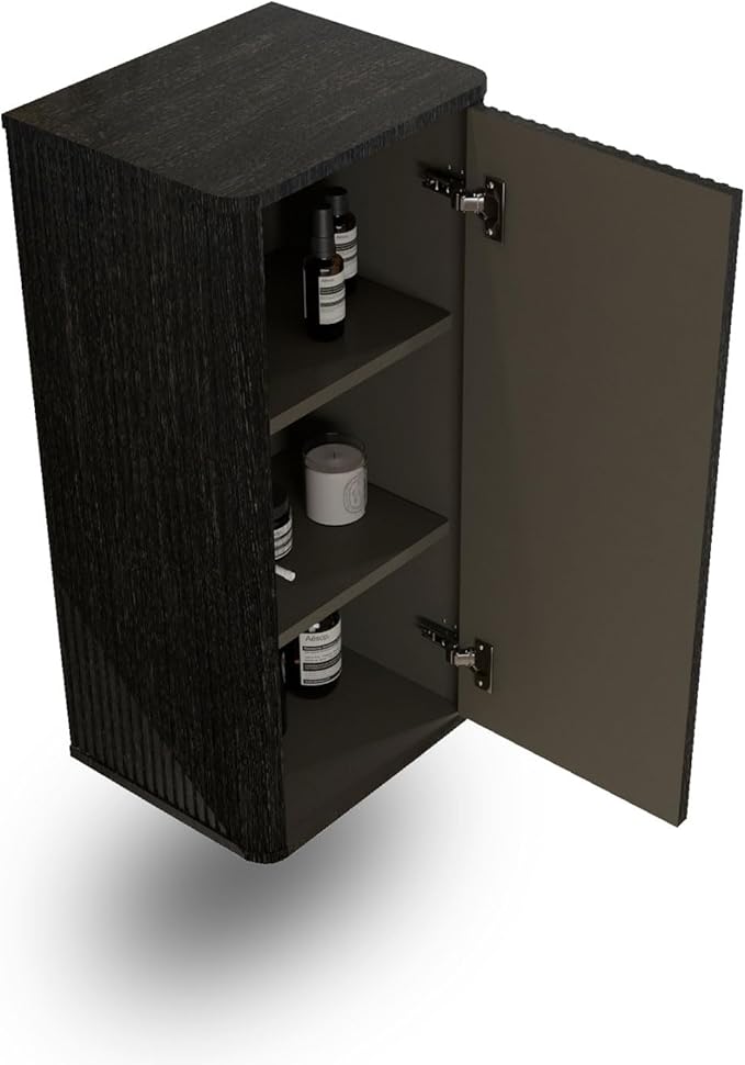 Floating Bathroom Side Cabinet, Wall Mounted Modern Storage Cabinet for Small Space, Apartment, Hotel, Brushed Black Oak, Fully Assembled - Camellia Collection