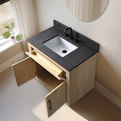 Vanity Art 36 inch Bathroom Vanity with Sink, Vanity Cabinet with Doors and Removable Shelf, Modern Wood Cabinet with White Marble Top, Solid Wood Frame, Ceramic Sink VA70-36-LW-B