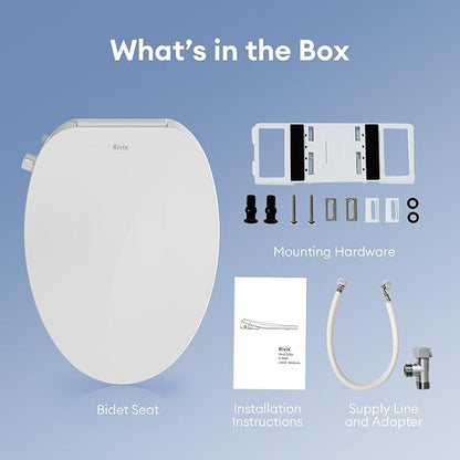 Electric Bidet Toilet Seat Adjustable Warm Water & Dryer Slow Close Heated Toilet Seat Smart Self Dual Cleaning Elongated Night Light D500