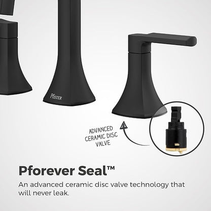 Pfister Vaneri Bathroom Sink Faucet, 8-Inch Widespread, 2-Handle, 3-Hole, NSF Certified, Matte Black Finish, LF049VRIBB