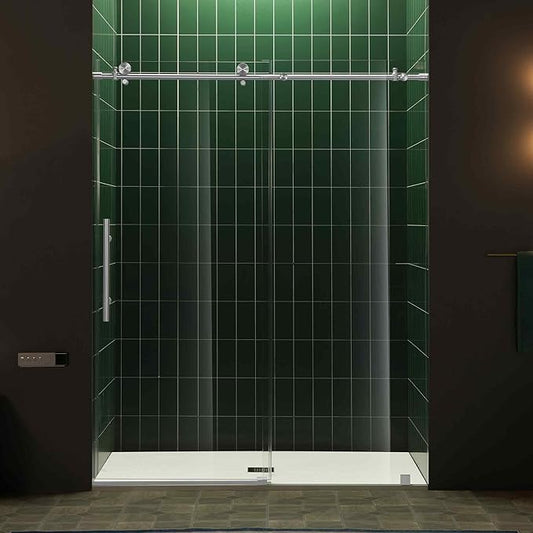 Woodbridge 56-60" W x 80" H Frameless Single Sliding Shower Door with Tempered Glass & Explosion Proof Film in Chrome Finish