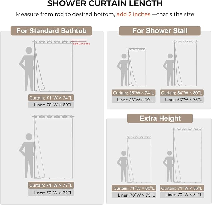 River Dream Linen Textured No Hooks Shower Curtain with Liner,Linen,71x80 | Long,with Snap-in Liner,Heavy Duty Fabric,Quick Dry,Bottom Magnets,Water-Repellent,Washable,Farmhouse Bathroom Set