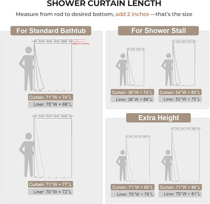 River Dream Linen Textured No Hooks Shower Curtain with Liner,Linen,71x80 | Long,with Snap-in Liner,Heavy Duty Fabric,Quick Dry,Bottom Magnets,Water-Repellent,Washable,Farmhouse Bathroom Set