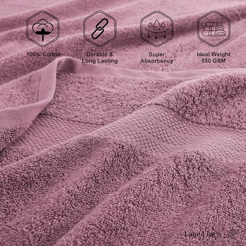 LANE LINEN Bath Towel Set Absorbent Quick Dry 100% Cotton - Wishful Mauve