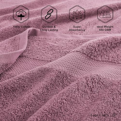 LANE LINEN Bath Towel Set Absorbent Quick Dry 100% Cotton - Wishful Mauve
