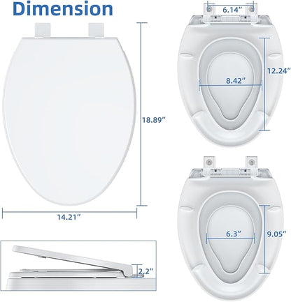 19" Elongated Toilet Seat with Built-In Toddler Seat, Quiet-Close Potty Training Seat for Family, Quick-Release & Grip-Tight Bumpers, Quick-Attach Hardware, White