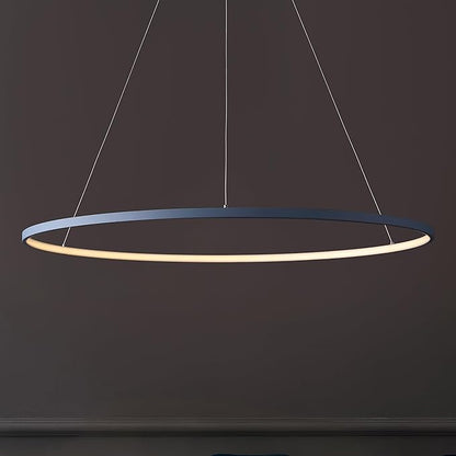 JONATHAN Y 35" Blue Modern Integrated LED Pendant Light, Dimmable Round Hoop Chandelier for Kitchen Island, Dining Room, Adjustable Height Metal Hanging Light (JYL7220D)