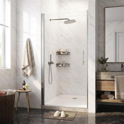 Pivot Shower Door 72"x34"– Aluminum Frame with 6mm Tempered Glass, Single-Hinge Design, Easy-Clean Coating, Brushed Nickel