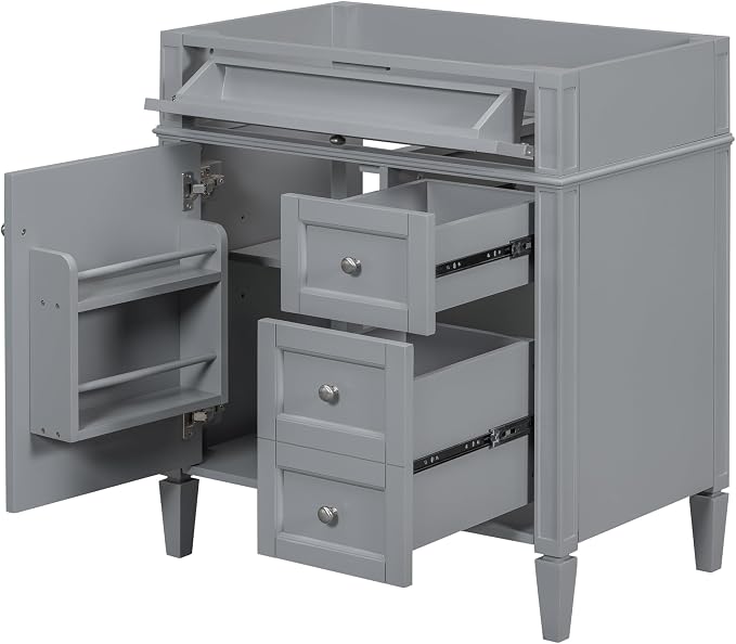 30" Bathroom Vanity Without Top Sink,Modern Freestanding Bath Storage Cabinet with 2 Soft-Close Drawers and Tip-Out Tray & Cabinet Door Organizer,Adjustable Shelf,Easy Assembly,Grey