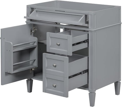 30" Bathroom Vanity Without Top Sink,Modern Freestanding Bath Storage Cabinet with 2 Soft-Close Drawers and Tip-Out Tray & Cabinet Door Organizer,Adjustable Shelf,Easy Assembly,Grey