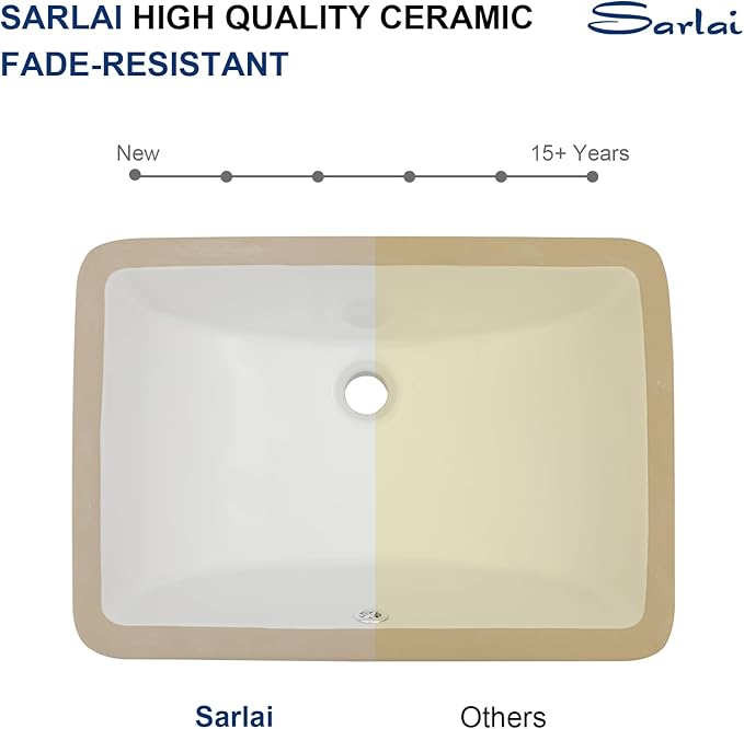 Sarlai Undermount Bathroom Sink White - 19.4 x 13.7 inch Rectangular Undermount Vessel Sink Modern White Ceramic Rectangle Sink, Vanity Sink Art Basin with Overflow, Interior Bowl Size 17.3"x11.6"
