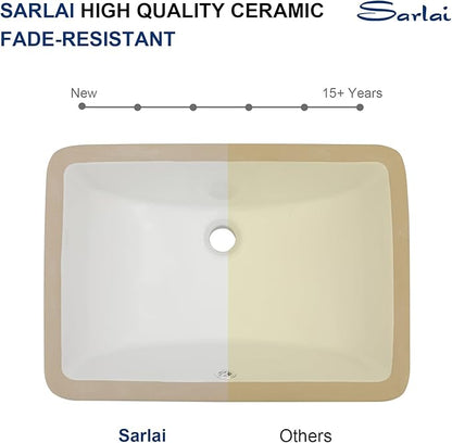 Sarlai Undermount Bathroom Sink White - 19.4 x 13.7 inch Rectangular Undermount Vessel Sink Modern White Ceramic Rectangle Sink, Vanity Sink Art Basin with Overflow, Interior Bowl Size 17.3"x11.6"