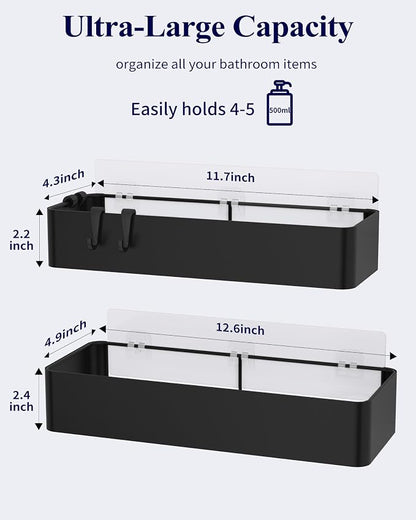 Kitsure Shower Caddy Adhesive, Stylish Shower Organizer, X-Large, Black | 2 Pack Shower Shelf for Inside Shower, 100% Rustproof Metal Shelves, No-Drill Bathroom Organizers and Storage