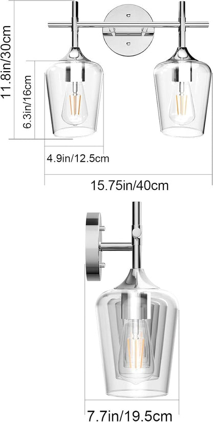 Ralbay Chrome Bathroom Light Fixtures 2-Lights with Clear Glass Modern Wall Mount Lighting Industrial Farmhouse Bathroom Vanity Lights Wall Sconce Chrome